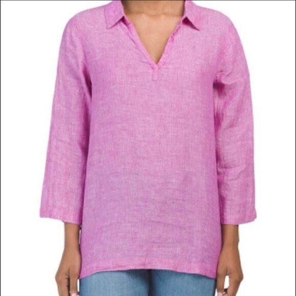 Tahari Pink Machine Washable Linen Tunic M - Picture 1 of 7